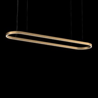 Distinguished Euroluce Profile Oval suspension lamp with warm gold-toned metal and brushed finish for diffused ambient illumination