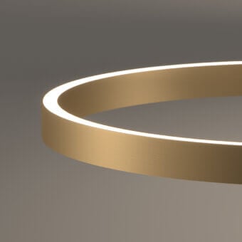 Superior Euroluce Profile suspension lamp crafted in brushed metal with a warm gold tone and bright white glow