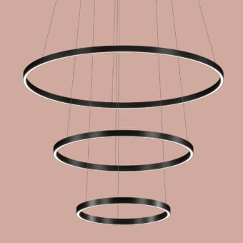 Architectural Euroluce Profile suspension lamp crafted in metal with matte black finish and concentric pendants