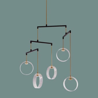Superior Euroluce Sospeso suspension lamp crafted in metal with a matte black finish and warm brass-toned connectors for a minimalist design