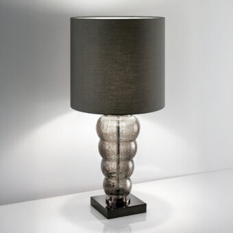 Exceptional Euroluce Vogue table lamp with dark gray textile shade and uniquely textured cracklè glass base