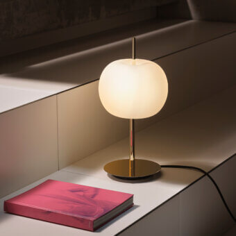 Superior Kundalini Kushi 10th lamp crafted in layered mouth-blown opal glass with a refined brass metal structure
