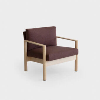 Distinguished Lapalma 10:30 lounge chair with soft burgundy upholstery and a light natural satin ash base