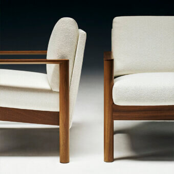 Architectural Lapalma 10:30 lounge chair with soft off-white upholstery and solid ash satin finish