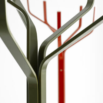 Exceptional Lapalma Albero coat stand mimicking tree form with matte metal in olive green, red and gray