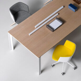 Distinguished Lapalma Apta table with a warm brown tabletop and sleek white metal legs in a satin finish