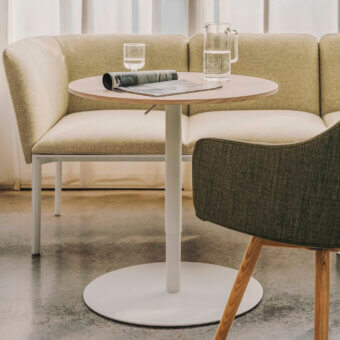 Distinguished Lapalma Brio Bistrot table with matte white top and textured base crafted in linen fabric pattern