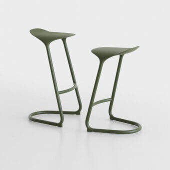 Elegant Lapalma Cross stool crafted in recyclable metal and polyurethane with a matte olive green finish