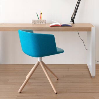 Elegant Lapalma Cut armchair with turquoise textile upholstery and light-toned wood legs crafted in Italy