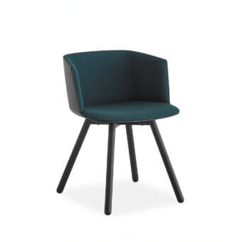 Distinguished Lapalma Cut armchair with fully upholstered shell in deep teal textile and solid ash-wood frame crafted with a dark finish