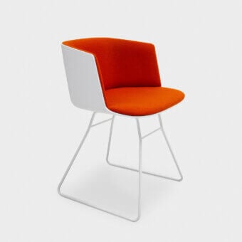 Distinctive Lapalma Cut armchair with vibrant orange textile upholstery and sleek white metal frame