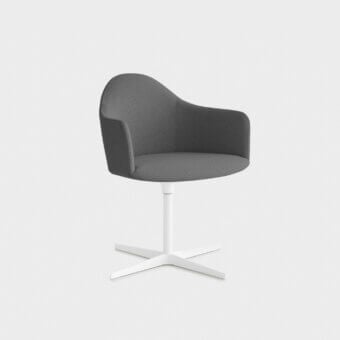 Distinguished Lapalma Edit armchair with medium gray woven textile upholstery and white powder-coated aluminum swivel base