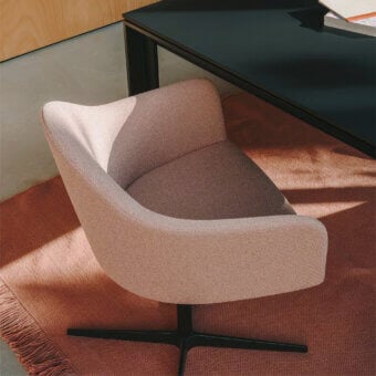 Superior Lapalma Edit armchair in textured dusty rose textile with white powder-coated aluminium swivel base