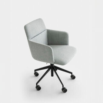 Superior Lapalma Foil office armchair upholstered in textured light gray textile with a powder-coated black swivel base
