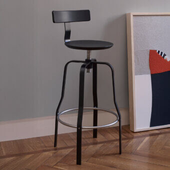 Sophisticated Lapalma Giro stool with dark matte wood and sleek silver-toned metal frame crafted in Italy