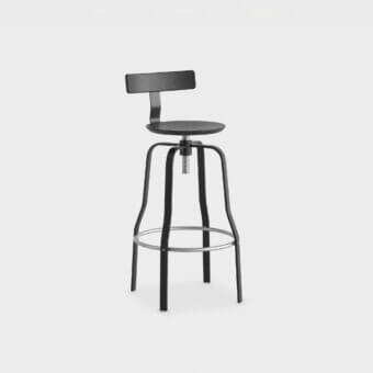 Distinguished Lapalma Giro stool in dark-toned wood and satin-finish gray metal, crafted in Italy with adjustable height functionality