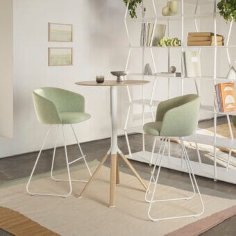 Superior Lapalma Glove stool with pale green textile upholstery and sleek white metal base crafted with a rigid polyurethane shell