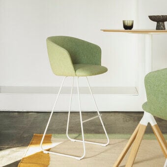 Distinguished Lapalma Glove stool with muted green textured textile upholstery and white satin-finish metal base