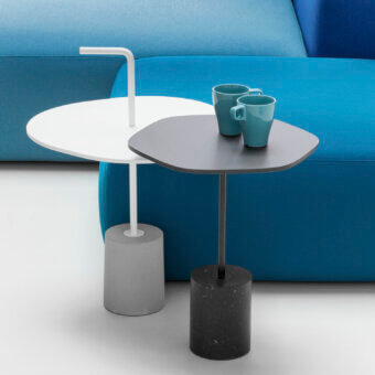 Distinctive Lapalma Jey side table with sleek white matte tabletop and textured gray base crafted in Italy