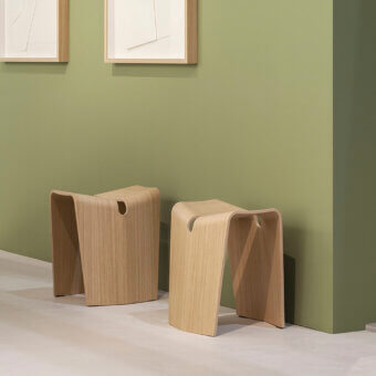 Exceptional Lapalma Kami stool crafted from molded plywood in warm beige with a satin finish highlights wood grain