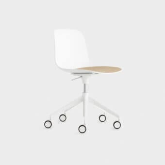 Sophisticated Lapalma Seela office chair with matte white plastic and satin white metal base built with black wheels