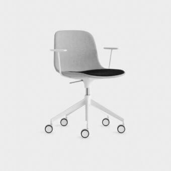 Exceptional Lapalma Seela office chair in light gray textured synthetic material with black textile and matte white metal base