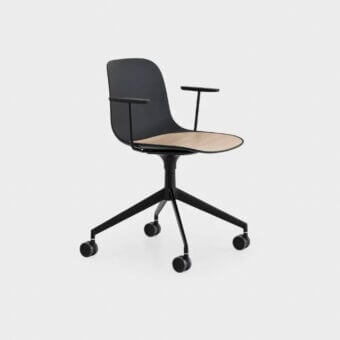 Distinguished Lapalma Seela office chair in polypropylene with wood veneer seatpad and sandblasted aluminum trestle base