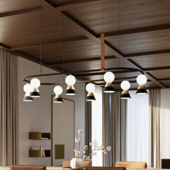 Elegant Masiero Bozu suspension lamp with linear arrangement in Murano triplex glass and galvanized matt black painted metal frame