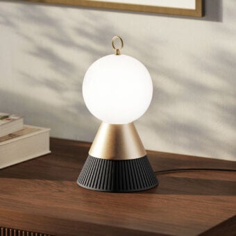 Superior Masiero Bozu table lamp with galvanized metal, matt black paint and opaline white Murano triplex glass diffuser