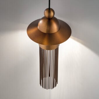 Exceptional Masiero Nappe suspension lamp in painted metal with delicate metal rods and bronze finish
