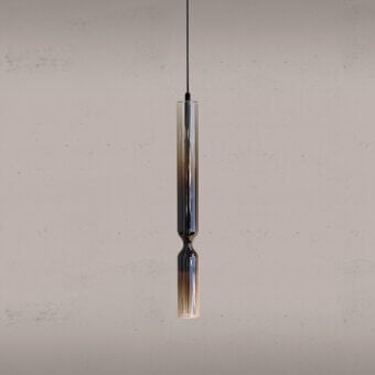 Superior Penta Misty suspension lamp crafted in glass and aluminum with a semi-transparent silver finish and subtle gradient