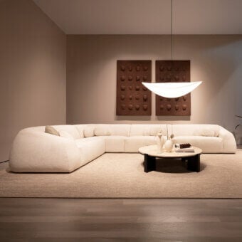 Superior Verzelloni Charlot modular sofa with soft textured bouclé weave upholstery and curved form