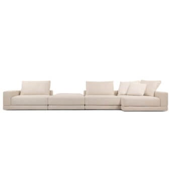 Superior Verzelloni Lands sectional with light beige textile upholstery and concealed black lacquered beech wood feet