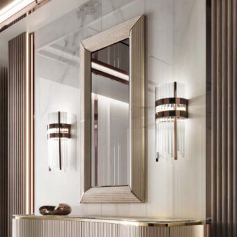 Superior DV Home Collection Byron Cannetè mirror with leather upholstery, geometric metal frame and satin gold finish