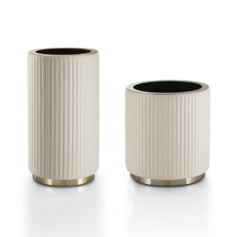 Distinguished DV Home Collection Hollywood planter with upholstered construction and luminous stainless steel base in matte finish