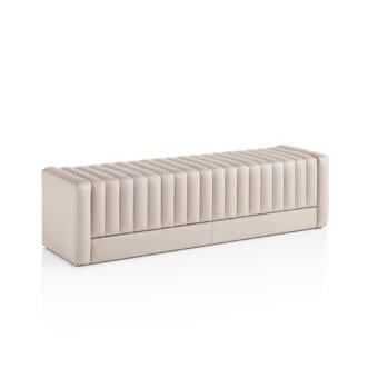 Distinguished DV Home Collection Hollywood trunk crafted in plush matte beige fabric with refined vertical quilting