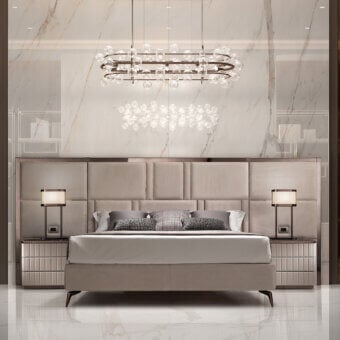 Distinguished DV Home Collection Majestic suspension lamp with a sculptural metal frame and handcrafted glass spheres in bright silver finish