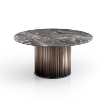 Distinguished DV Home Collection Windsor coffee table with cool gray marble top and polished stainless steel base