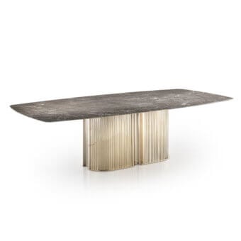 Sophisticated DV Home Collection Windsor lounge table with dark grey marble and gold-toned fluted stainless steel base crafted with a glossy polish