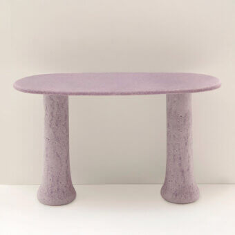 Elegant Glas Italia Babar console crafted in lavender from recycled glass grit and plant-based polymers with a textured matte finish