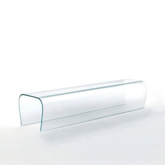 Distinguished Glas Italia Bent bench crafted from a single sheet of transparent extralight glass with curved silhouette
