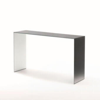 Exceptional Glas Italia Bridge console crafted in coupled laminated glass with gradient dark to light gray and glossy lacquered surface