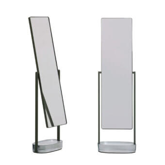 Exceptional Glas Italia Contro Peso mirror with a matte RAL 6006 painted steel frame and cast glass base, showcasing silvering finish