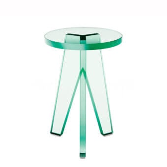 Exceptional Glas Italia Crystal side table crafted from transparent glass with pale green tint and mirror-polished stainless steel feet