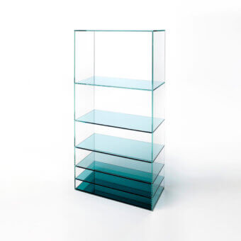 Captivating Glas Italia Deep Sea bookcase crafted from transparent extralight glass with a gradient from pale blue to deep teal