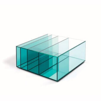 Distinguished Glas Italia Deep Sea coffee table crafted in teal to clear laminated transparent extralight glass with glossy finish