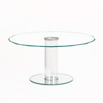 Exclusive Glas Italia Hub table crafted from tempered glass with a mirror base and stainless steel aluminum rings