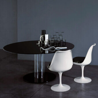 Distinguished Glas Italia Hub table crafted in glossy black lacquered tempered glass with a borosilicate glass foot