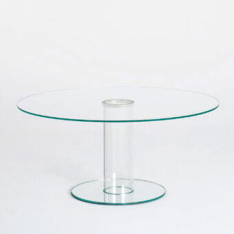 Elegant Glas Italia Hub table built in pale green tinted tempered glass with glossy lacquered construction