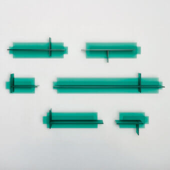 Exceptional Glas Italia Kazimir shelf crafted in teal green tempered glass with double-sided acid-etched finish